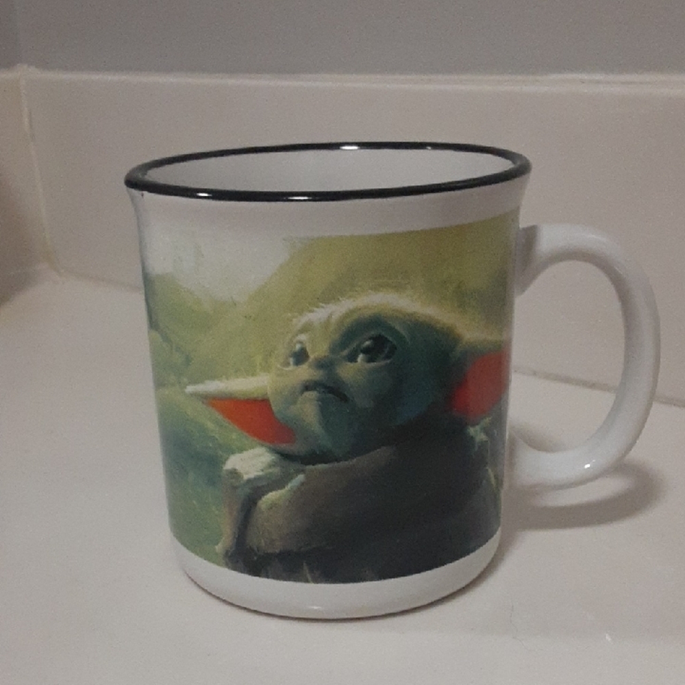 White and Green Ceramic Mug with Grogu Design